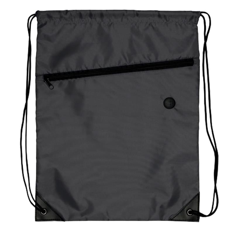 Drawstring Backpack - Drawstring Sports Bag w/ Front Zipper 2