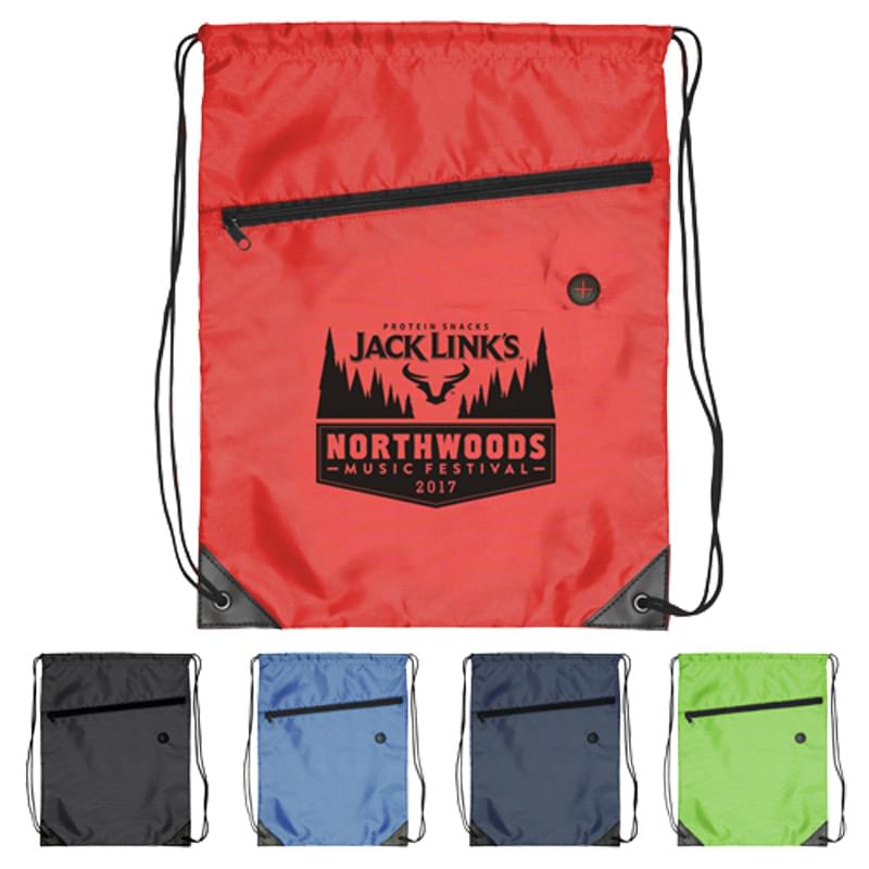 Drawstring Backpack - Drawstring Sports Bag w/ Front Zipper