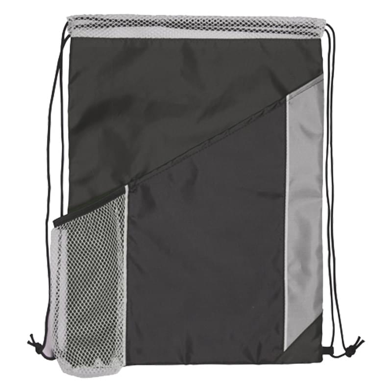Tri Color Polyester Drawstring Bag w/Mesh Pocket 3