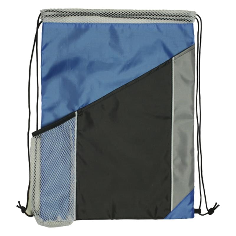 Tri Color Polyester Drawstring Bag w/Mesh Pocket