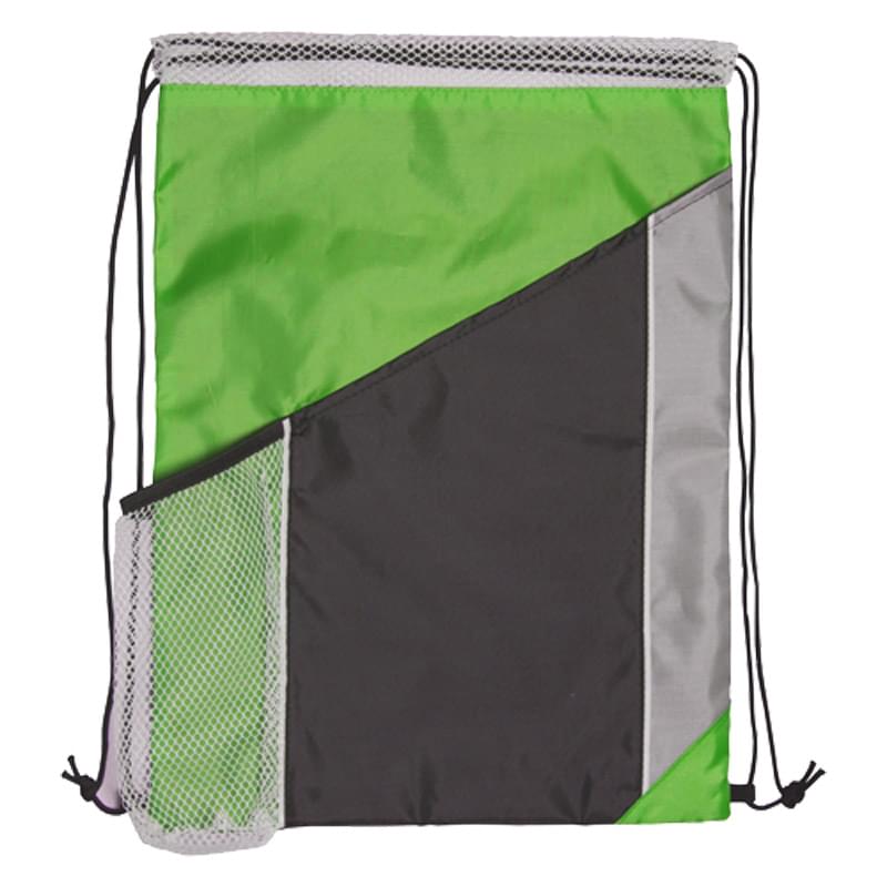 Tri Color Polyester Drawstring Bag w/Mesh Pocket 4