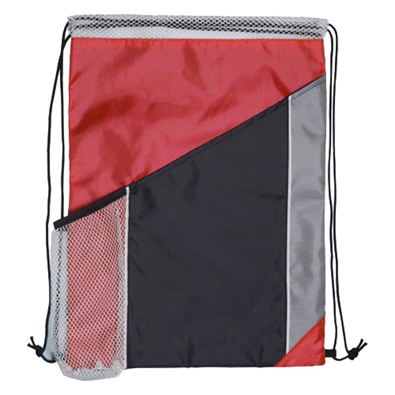 Tri Color Polyester Drawstring Bag w/Mesh Pocket 2
