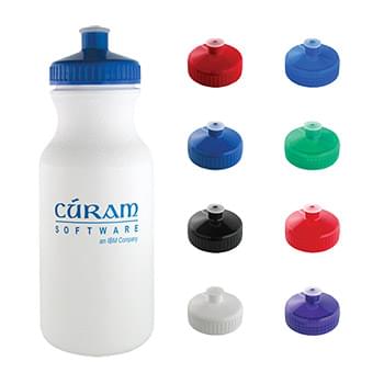 20 Oz White Plastic Water Bottle With your Choice of 8 Lid Colors