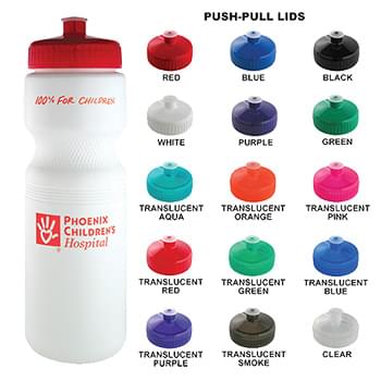 20 Oz White Plastic Water Bottle W/ your Choice of Lid Color