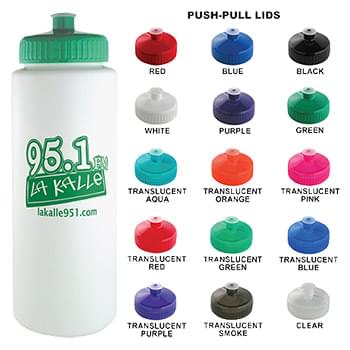 32 Oz White Plastic Water Bottle With your Choice of Lid Color