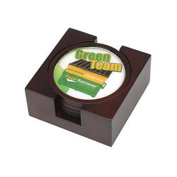 4-piece Wooden Coaster Set w/Full Color Insert