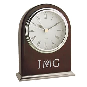 Arched Wooden Desk Alarm Clock - Silver Bezel