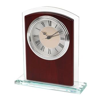 Glass & Wood Desk Alarm Clock - Silver Bezel