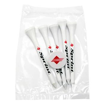 Golf Tee Poly Packet with 5 Tees & 1 Ball Marker