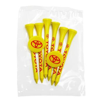 Golf Tee Poly Packet with 6 Tees & 2 Ball Markers